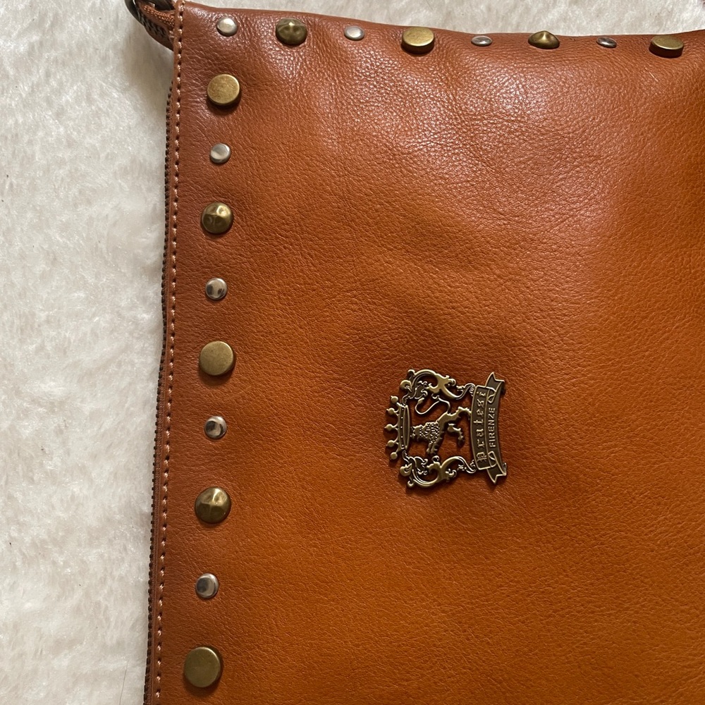 Pratesi Firenze Italian Leather Brown Gold Studded Crossbody Clutch Bag - Picture 4 of 8